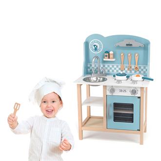 Дитяча кухня з дерева з посудом Viga Toys PolarB блакитний (44047)