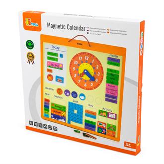 Магнитный календарь Viga Toys с часами на английском языке (50377)