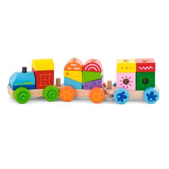 Дерев'яний поїзд-пірамідка Viga Toys Яскраві кубики (50534)