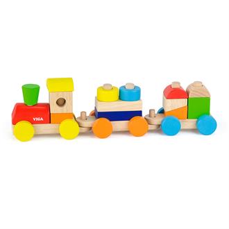 Дерев'яний поїзд-піраміда Viga Toys Кольорові кубики (51610)