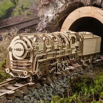 Деревянный механический 3D-конструктор Ukrainian Gears Локомотив с тендером (70012)