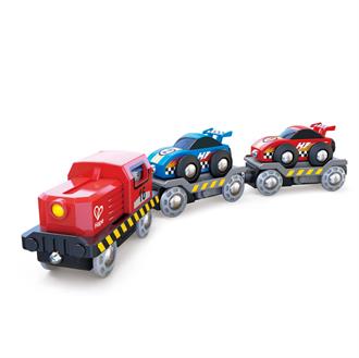 Набор для игрушечной железной дороги Hape Поезд-транспортер для гоночных автомобилей (E3735)