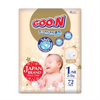 Підгузки Goo.N Premium Soft для немовлят до 5 кг 1NB на липучках унісекс 72 шт. (F1010101-152)