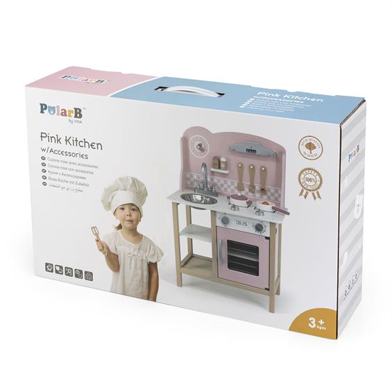Дитяча кухня з дерева з посудом Viga Toys PolarB рожевий (44046) - зображення 4