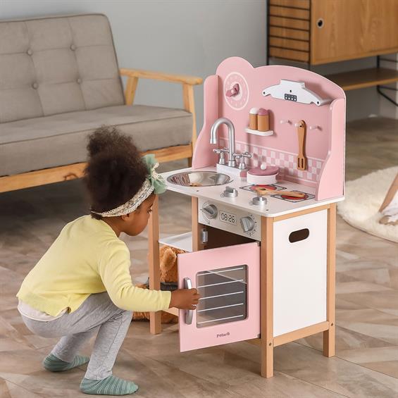 Дитяча кухня з дерева з посудом Viga Toys PolarB рожевий (44046) - зображення 12