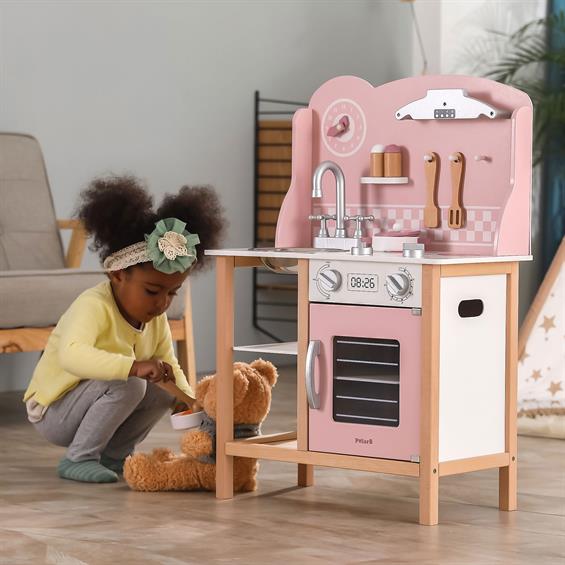 Дитяча кухня з дерева з посудом Viga Toys PolarB рожевий (44046) - зображення 13