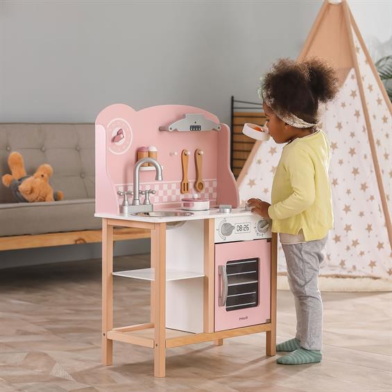 Дитяча кухня з дерева з посудом Viga Toys PolarB рожевий (44046) - зображення 1