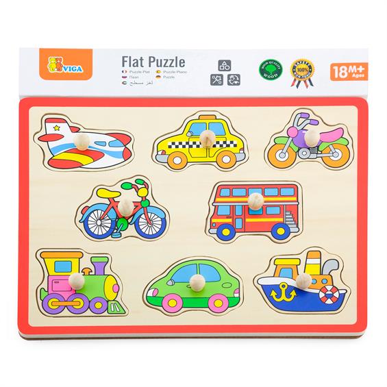 Дерев'яна рамка-вкладиш Viga Toys Кольоровий транспорт (50016) - зображення 1