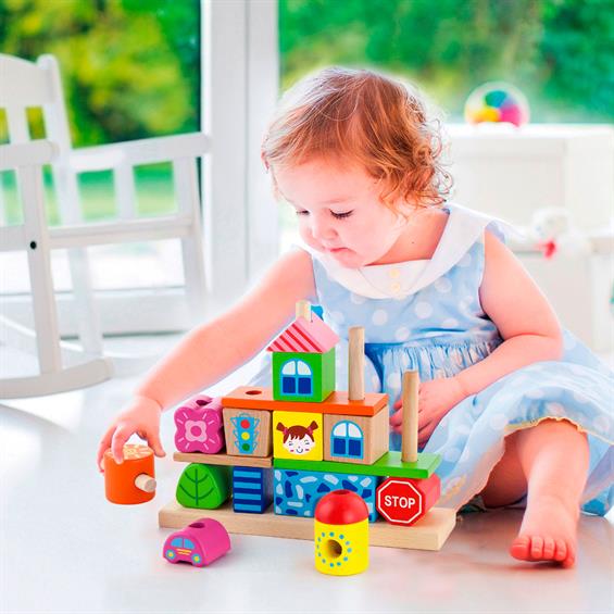 Дерев'яна пірамідка Viga Toys Городок (50043) - зображення 1