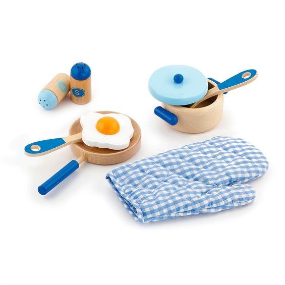 Дитячий кухонний набір Viga Toys Іграшковий посуд із дерева, блакитний (50115) - зображення 3
