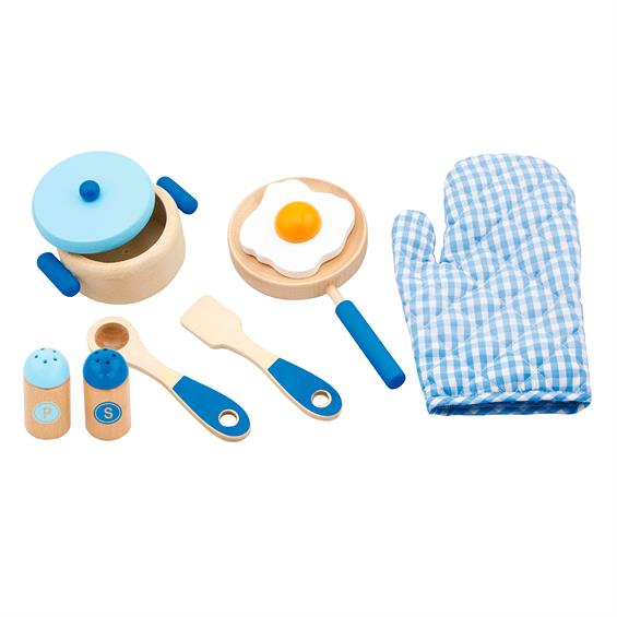 Дитячий кухонний набір Viga Toys Іграшковий посуд із дерева, блакитний (50115) - зображення 1