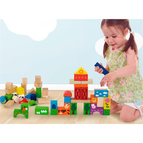 Дерев'яні кубики Viga Toys Ферма, 50 шт., 3 см (50285) - зображення 1
