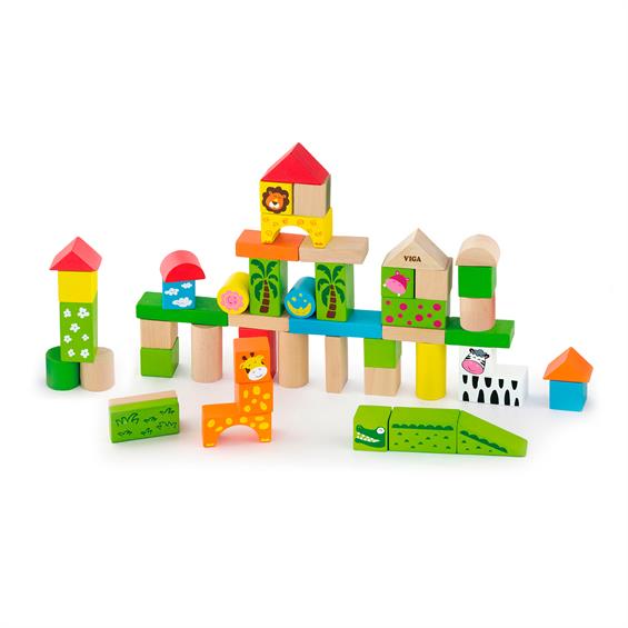 Дерев'яні кубики Viga Toys Зоопарк, 50 шт., 3 см (50286) - зображення 1