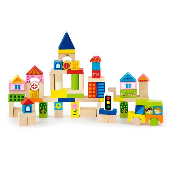 Дерев'яні кубики Viga Toys Місто, 75 шт., 3 см (50287) - зображення 1