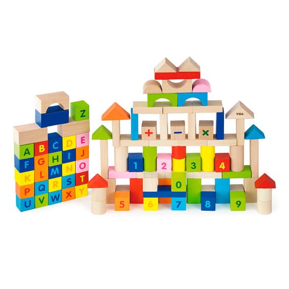 Дерев'яні кубики Viga Toys Алфавіт і числа 100 шт., 3 см (50288) - зображення 1