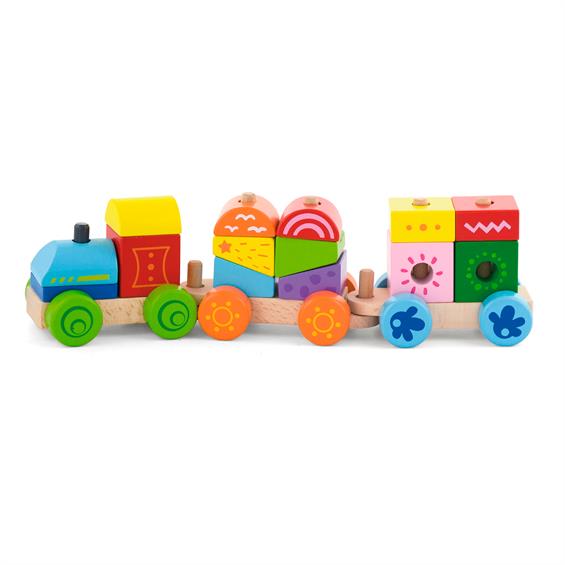 Дерев'яний поїзд Viga Toys Яскраві кубики (50534) - зображення 1