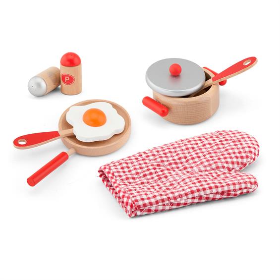 Дитячий кухонний набір Viga Toys Іграшковий посуд із дерева, червоний (50721) - зображення 1