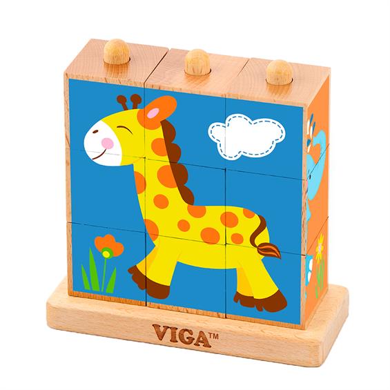 Дерев'яні кубики-пірамідка Viga Toys Звірята (50834) - зображення 1