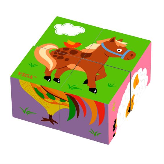 Дерев'яні кубики-пазл Viga Toys Фермерські звірята (50835) - зображення 1