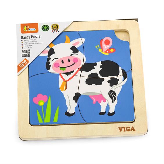 Дерев'яний міні-пазл Viga Toys Корівка, 4 ел. (51313) - зображення 3