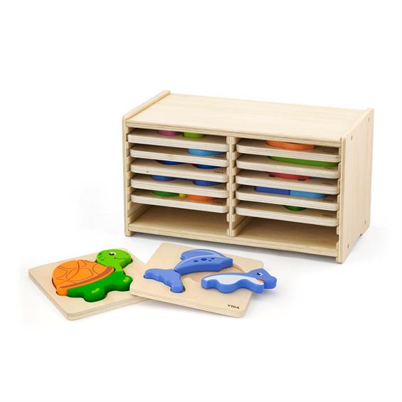Набір дерев'яних міні-пазлів Viga Toys зі стійкою для зберігання, 12 шт. (51423) - зображення 1