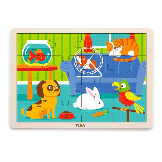 Дерев'яний пазл Viga Toys Домашні вихованці, 16 ел. (51453) - зображення 1