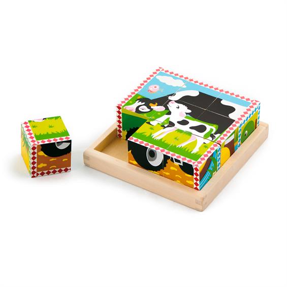Дерев'яні кубики-пазл Viga Toys Ферма (59789) - зображення 1