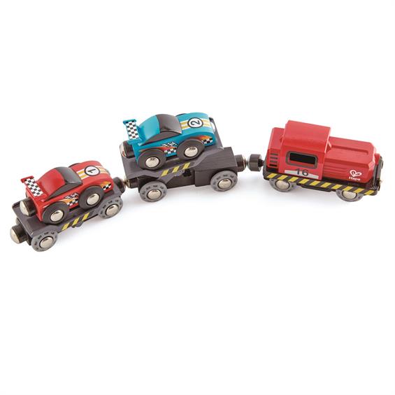 Набір для іграшкової залізниці Hape Поїзд-транспортер для гоночних автомобілів  (E3735) - зображення 4