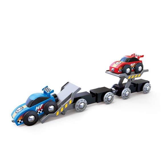 Набір для іграшкової залізниці Hape Поїзд-транспортер для гоночних автомобілів  (E3735) - зображення 5